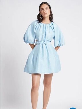 Aje Blue Mimosa/Psychodelia Cut Out Mini Dress Pale Blue